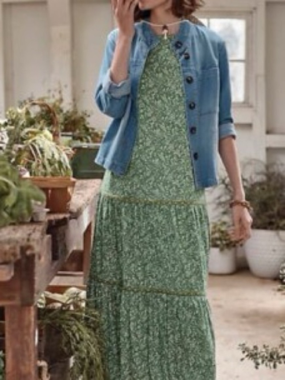 J. Jill Green Speckled Sleeveless Tiered Maxi Dress - Picture 3 of 10